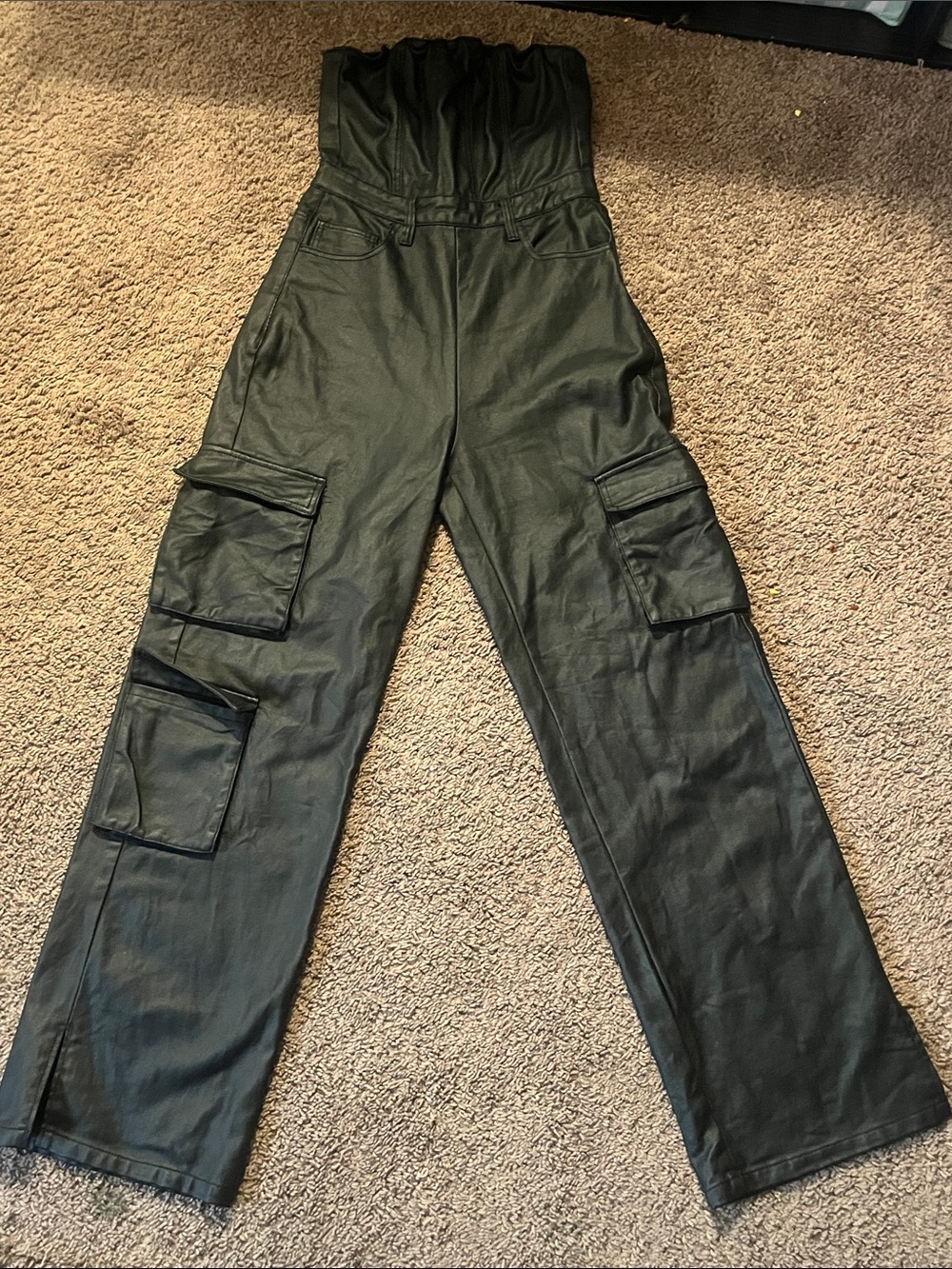 PrettyLittleThing Black Strapless Cargo Jumpsuit